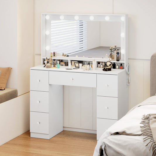 Coiffeuse Hollywood 10 lumières LED avec station de recharge