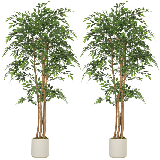 Arbre banyan artificiel feuillage réaliste — Lot de 2