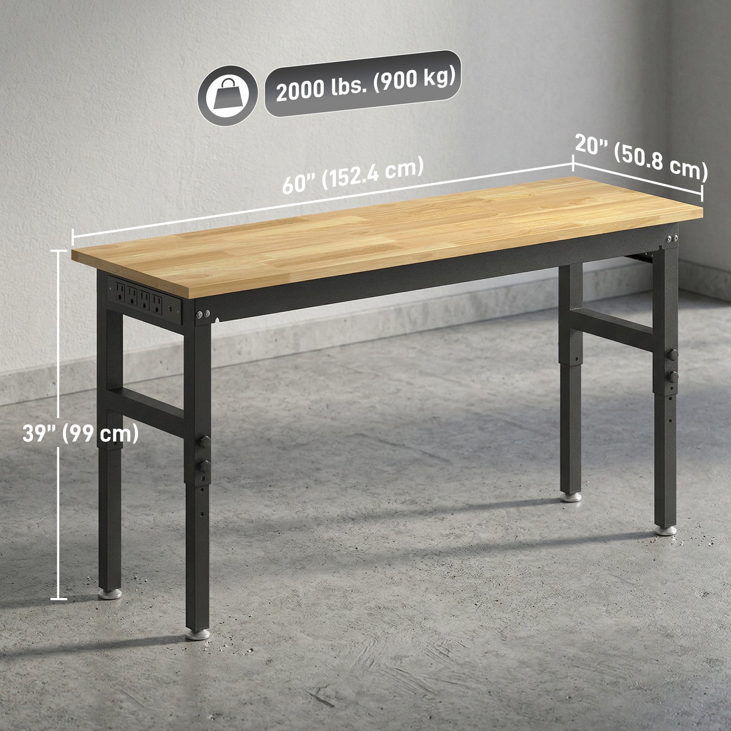Établi réglable robuste 152 cm — capacité 907 kg