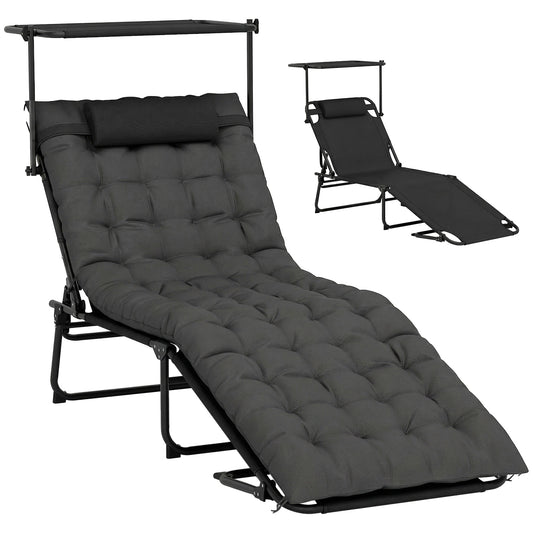Chaise longue pliante avec auvent ajustable 4 positions