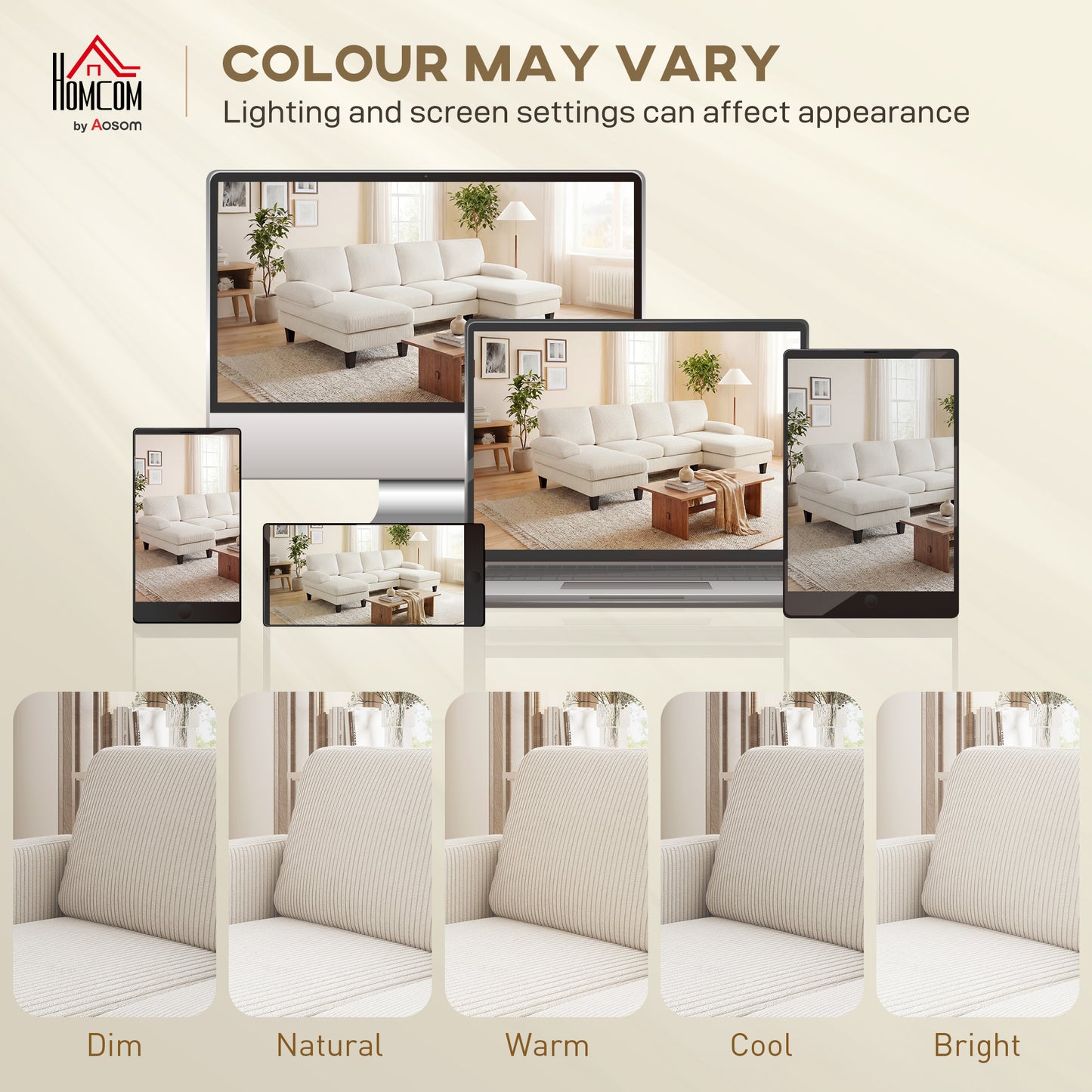 Sofa sectionnel en U avec double chaise en velours côtelé