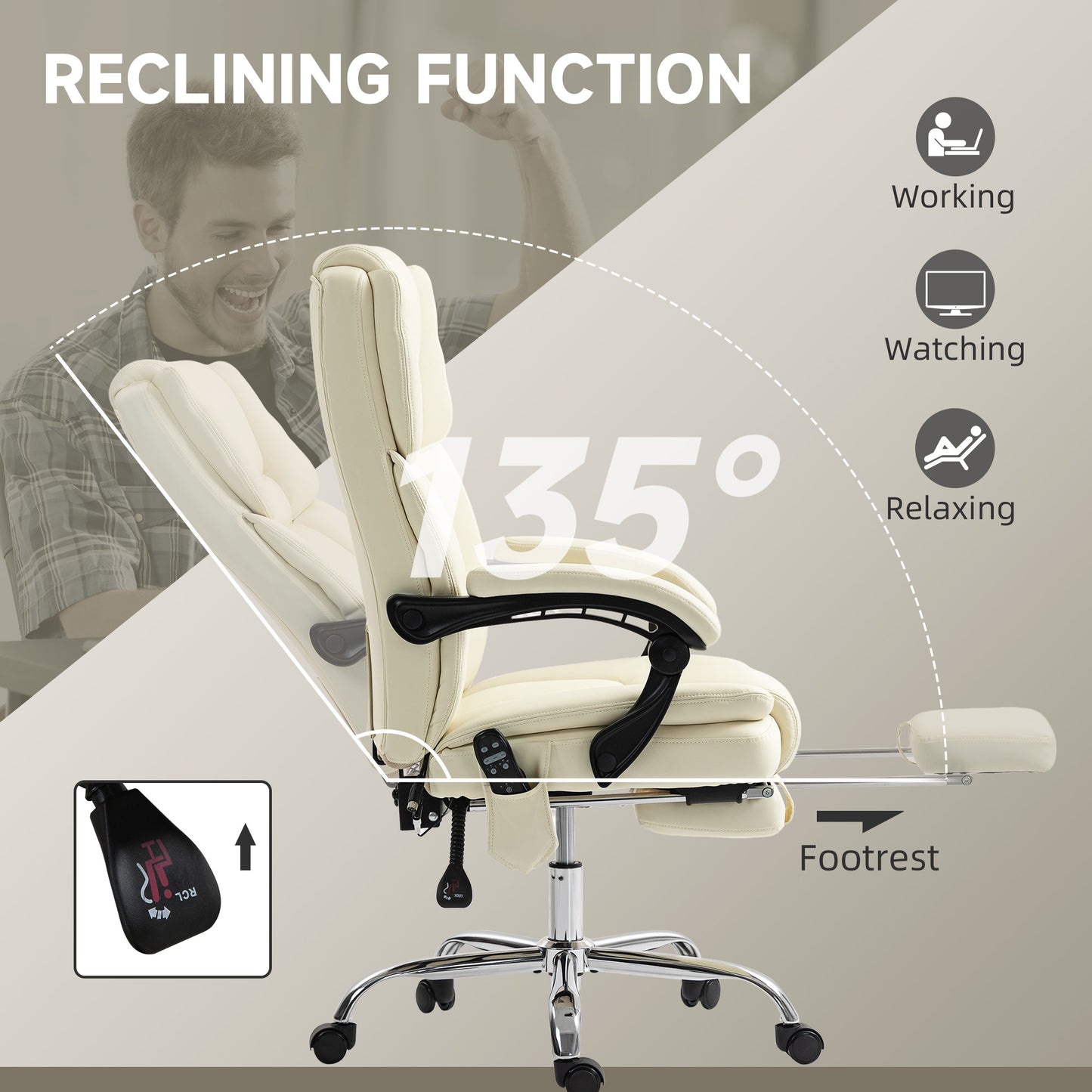 Chaise de bureau massante inclinable avec repose-pieds