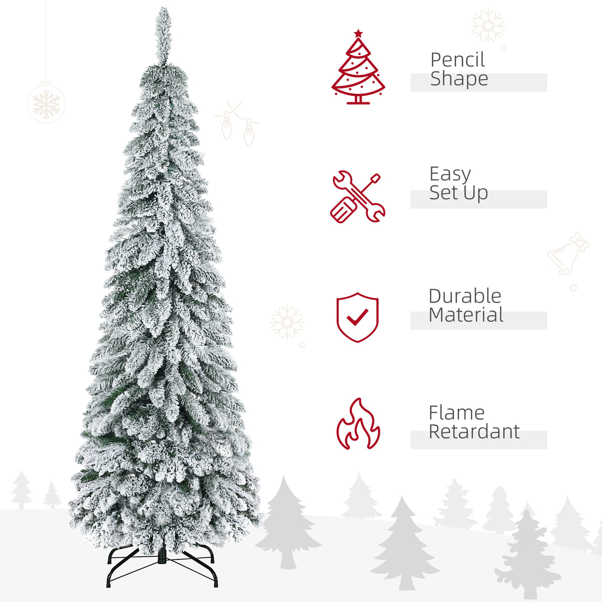 Arbre de Noel artificiel mince floque de neige 183 cm