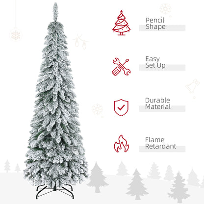 Arbre de Noel artificiel mince floque de neige 183 cm
