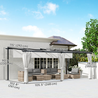 Pergola rétractable en métal avec rideaux latéraux