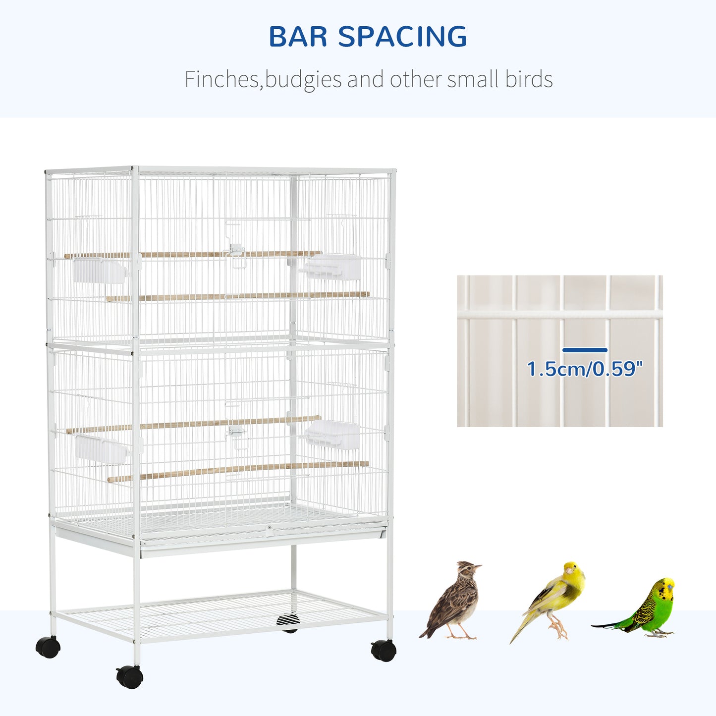 Grande cage à oiseaux en acier avec roulettes et perchoirs