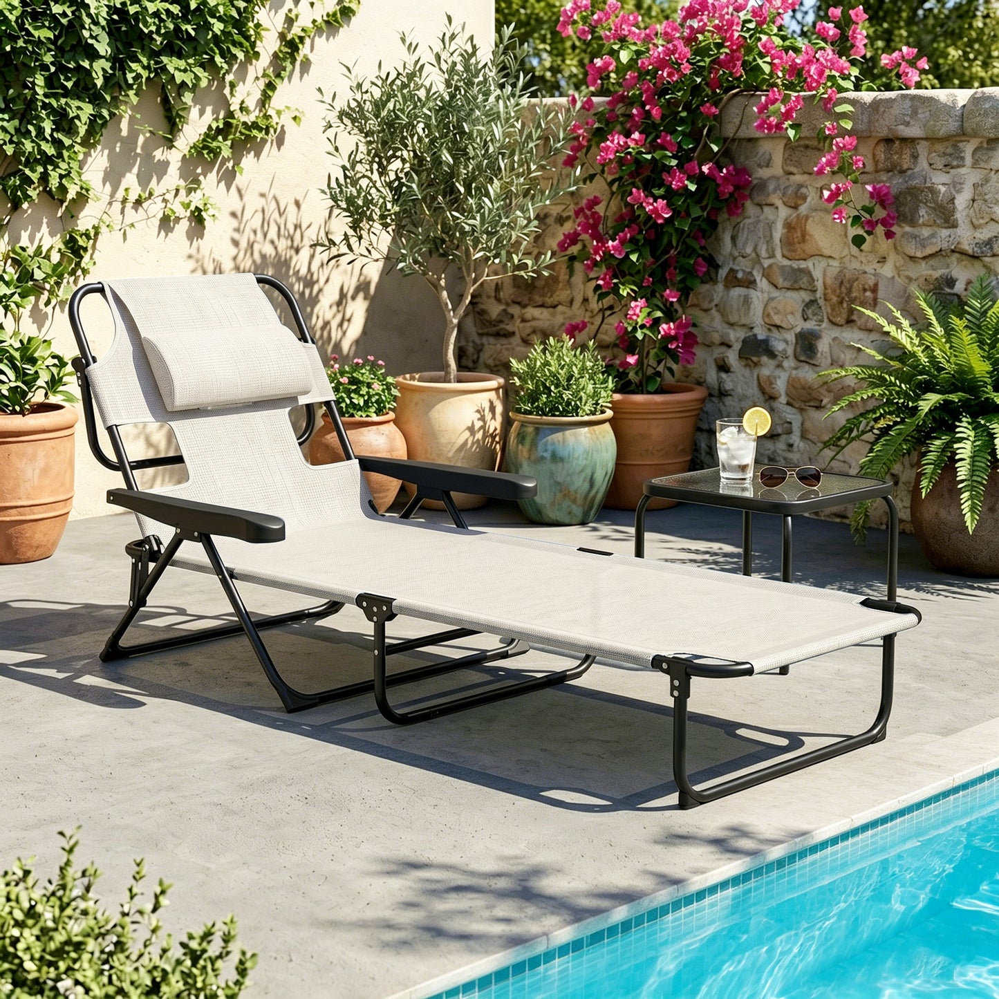 Chaise longue pliante avec dossier inclinable