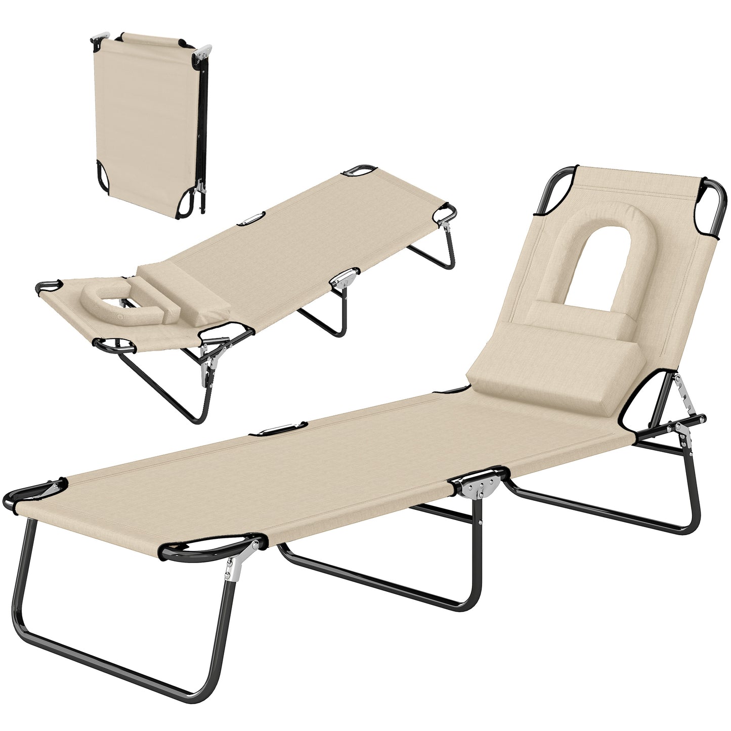 Chaise longue pliante avec trou visage ajustable