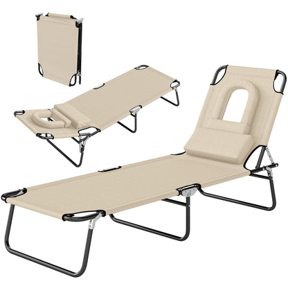 Chaise longue pliante avec trou visage ajustable