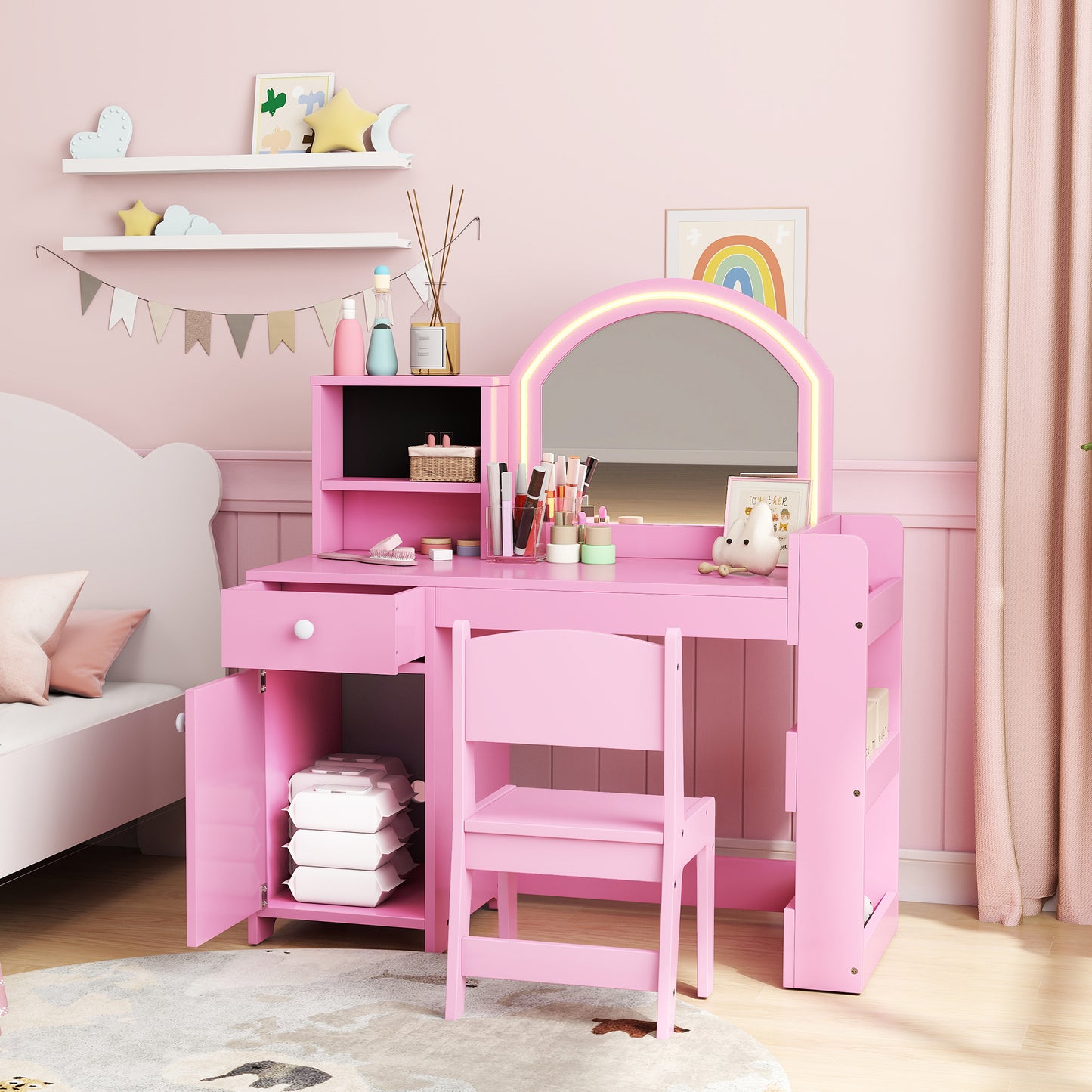 Coiffeuse enfant avec miroir éclairé et rangements
