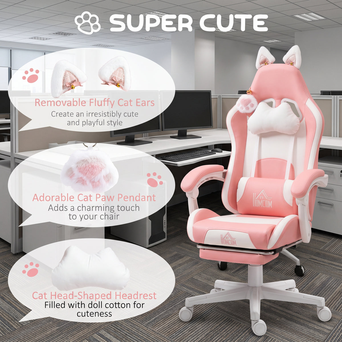 Chaise de joueur style chat avec repose-pieds