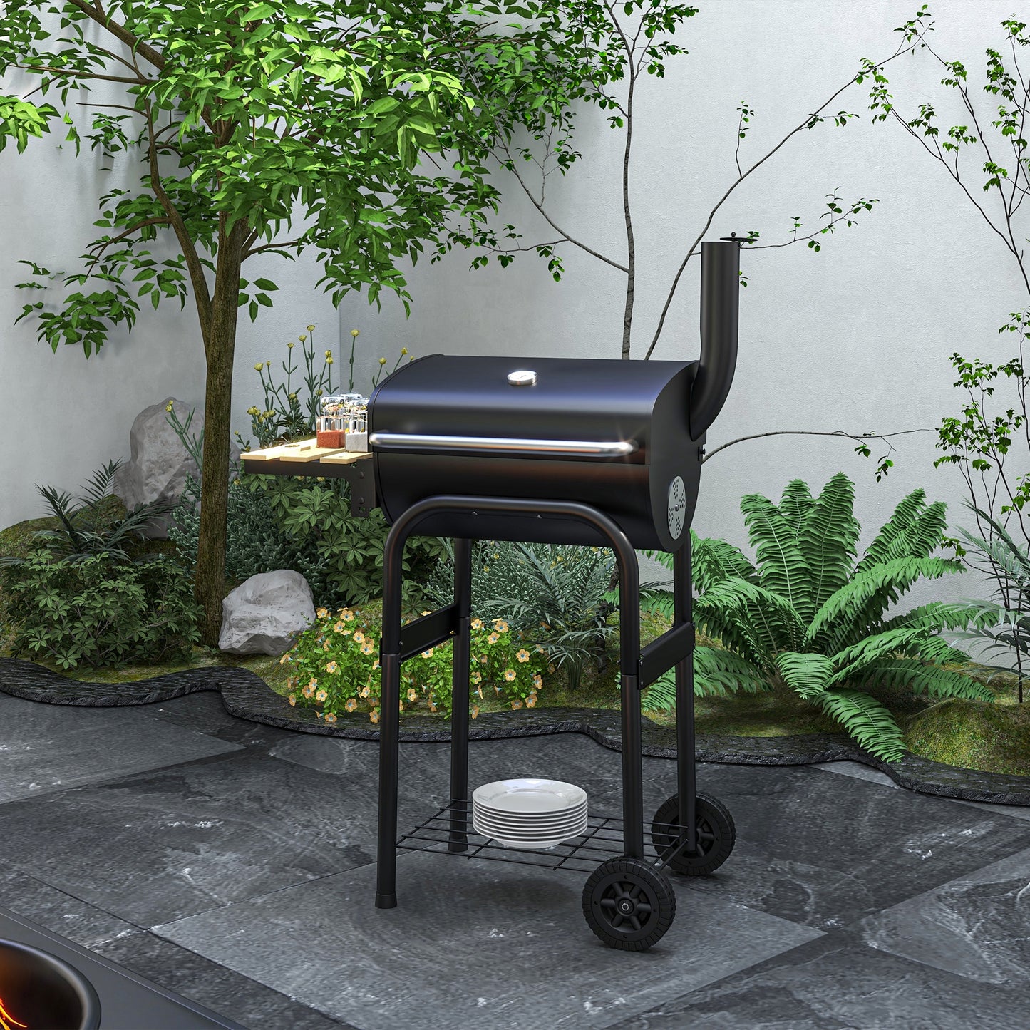 BBQ au charbon avec thermomètre et roues