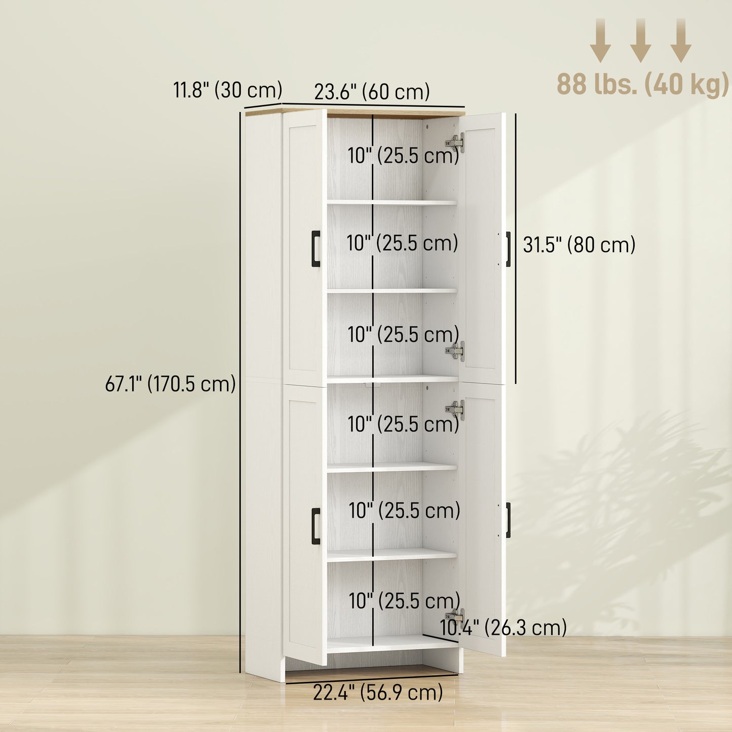 Armoire-garde-manger de cuisine 4 portes 6 tablettes