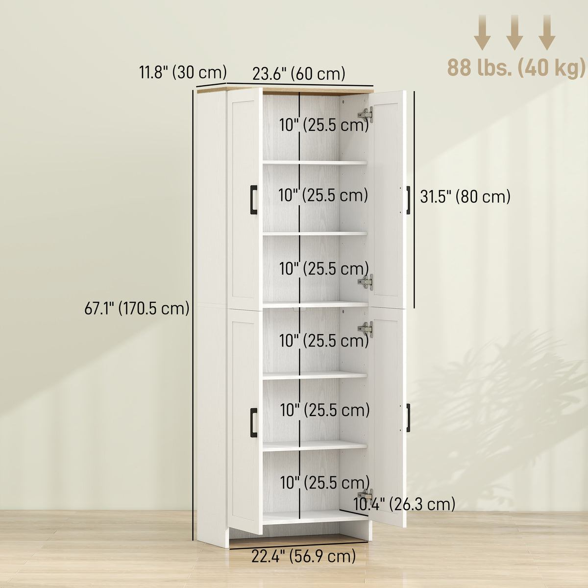 Armoire-garde-manger de cuisine 4 portes 6 tablettes