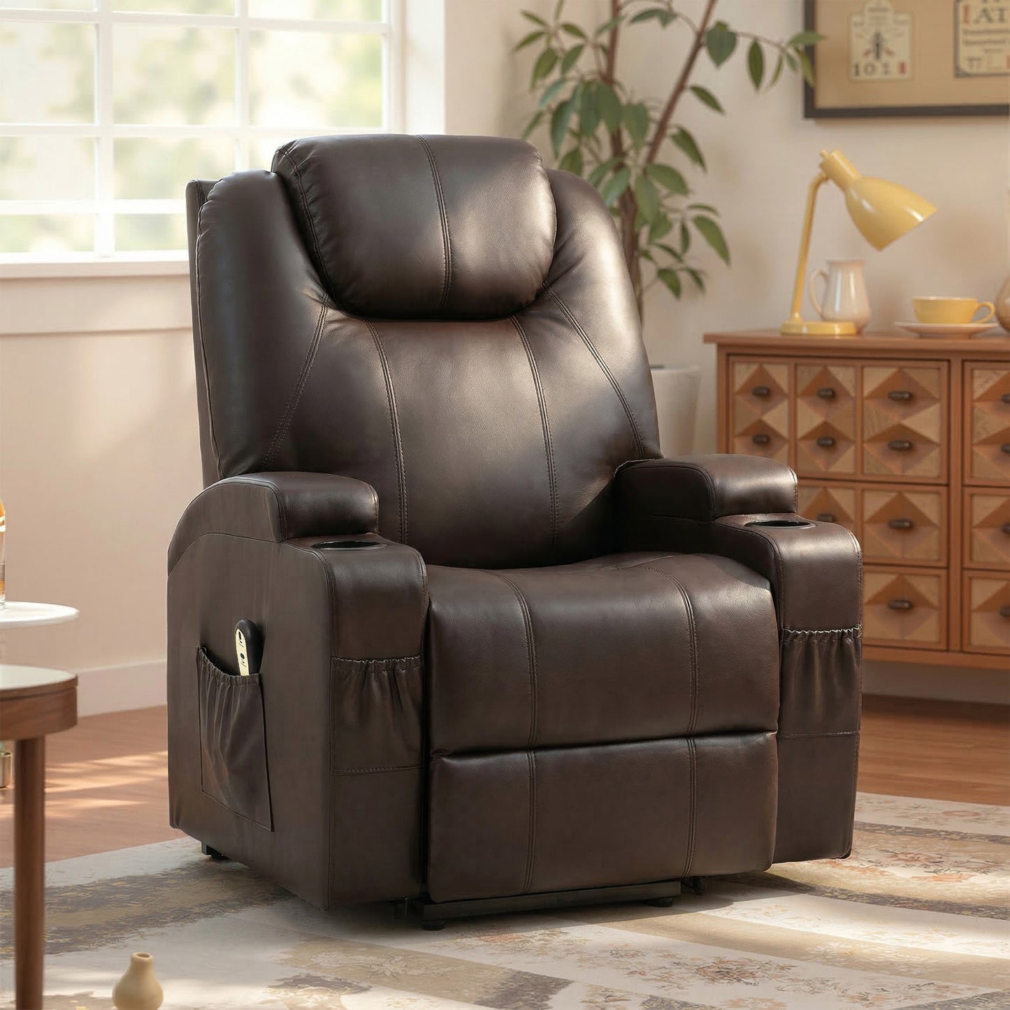 Fauteuil releveur électrique à dossier haut en similicuir