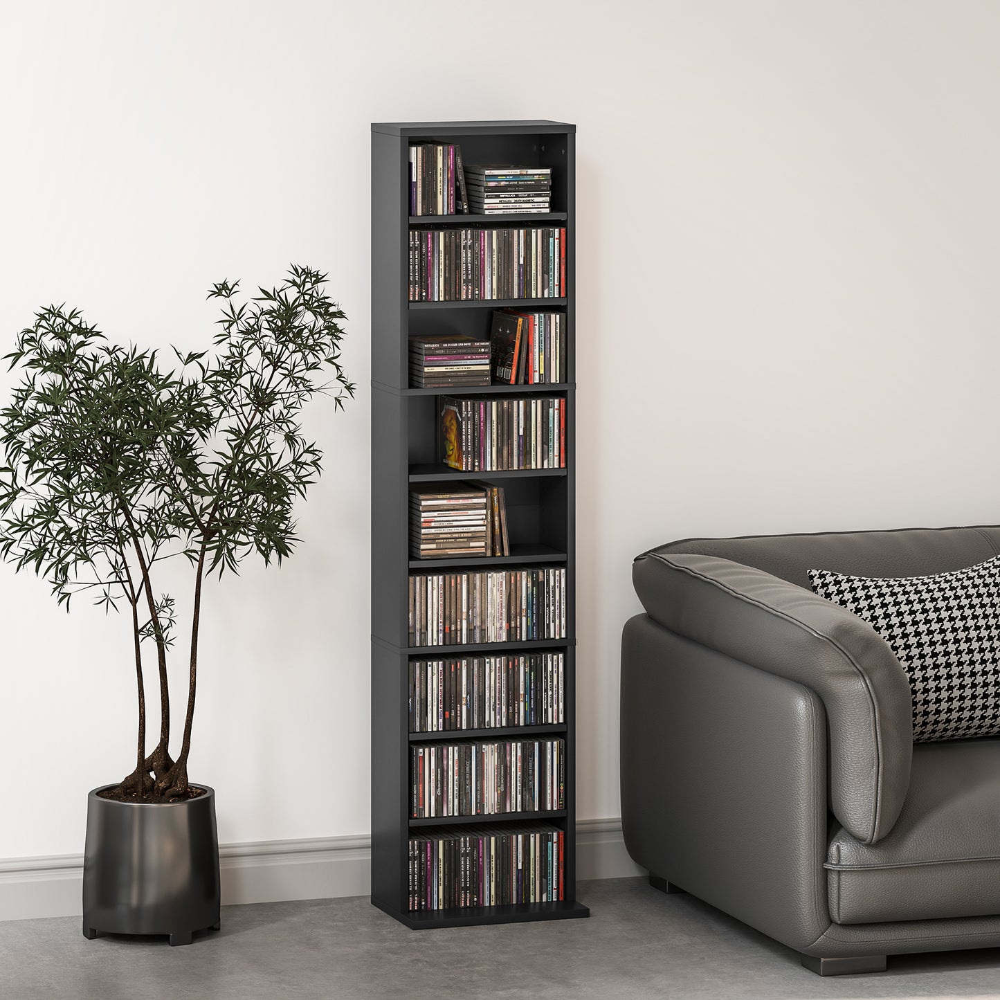 Meuble rangement médias 9 niveaux étroit ajustable
