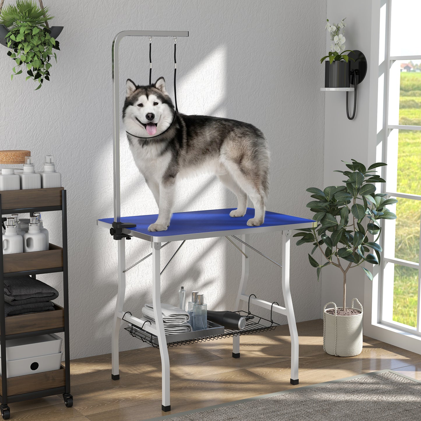Table toilettage chien bras ajustable plateau caoutchouc