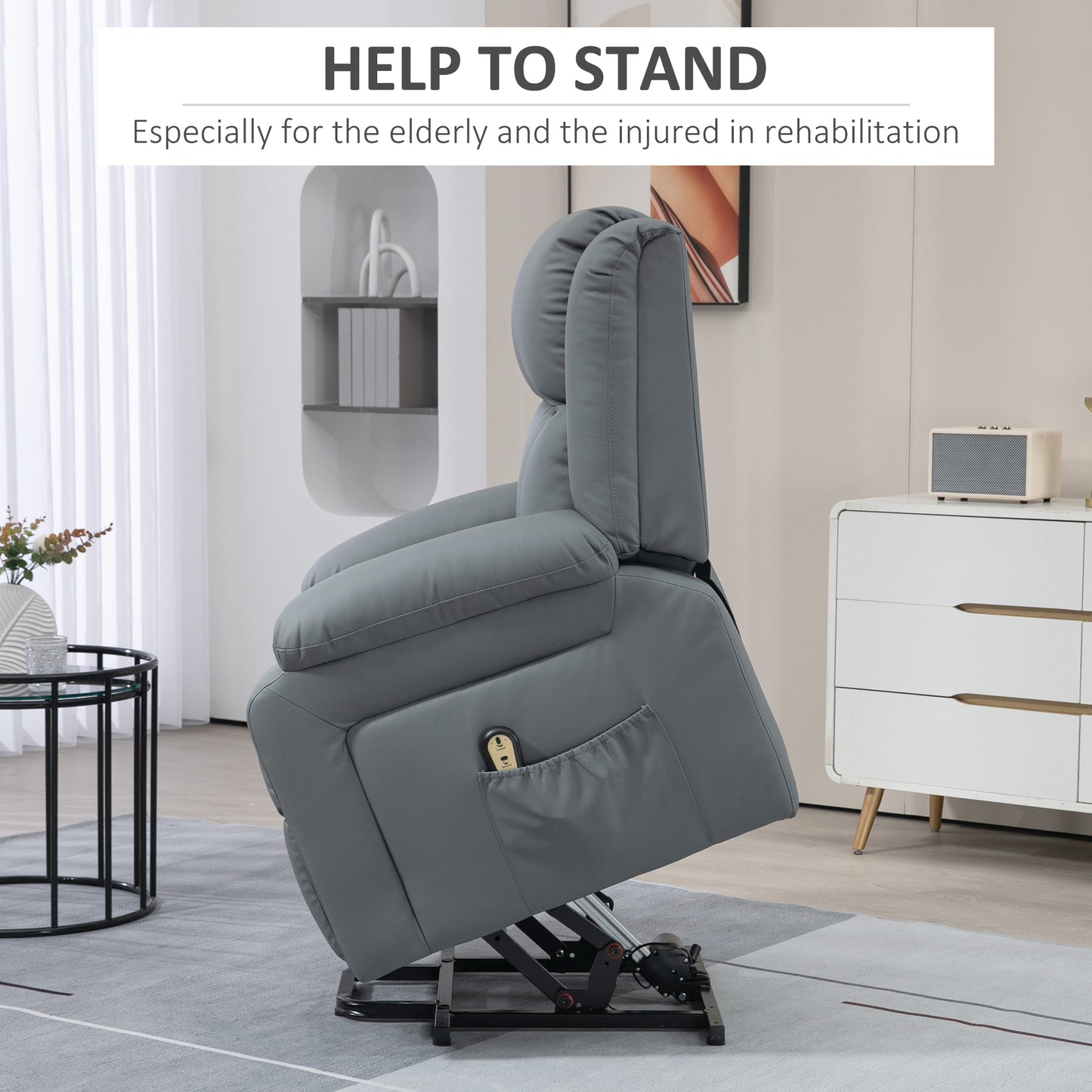 Fauteuil releveur électrique rembourré similicuir avec télécommande