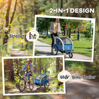 Remorque vélo enfants 2-en-1 avec poussette pliable