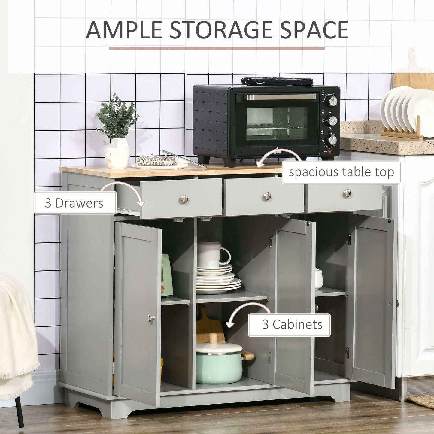 Buffet moderne avec rangement tiroirs et tablettes ajustables