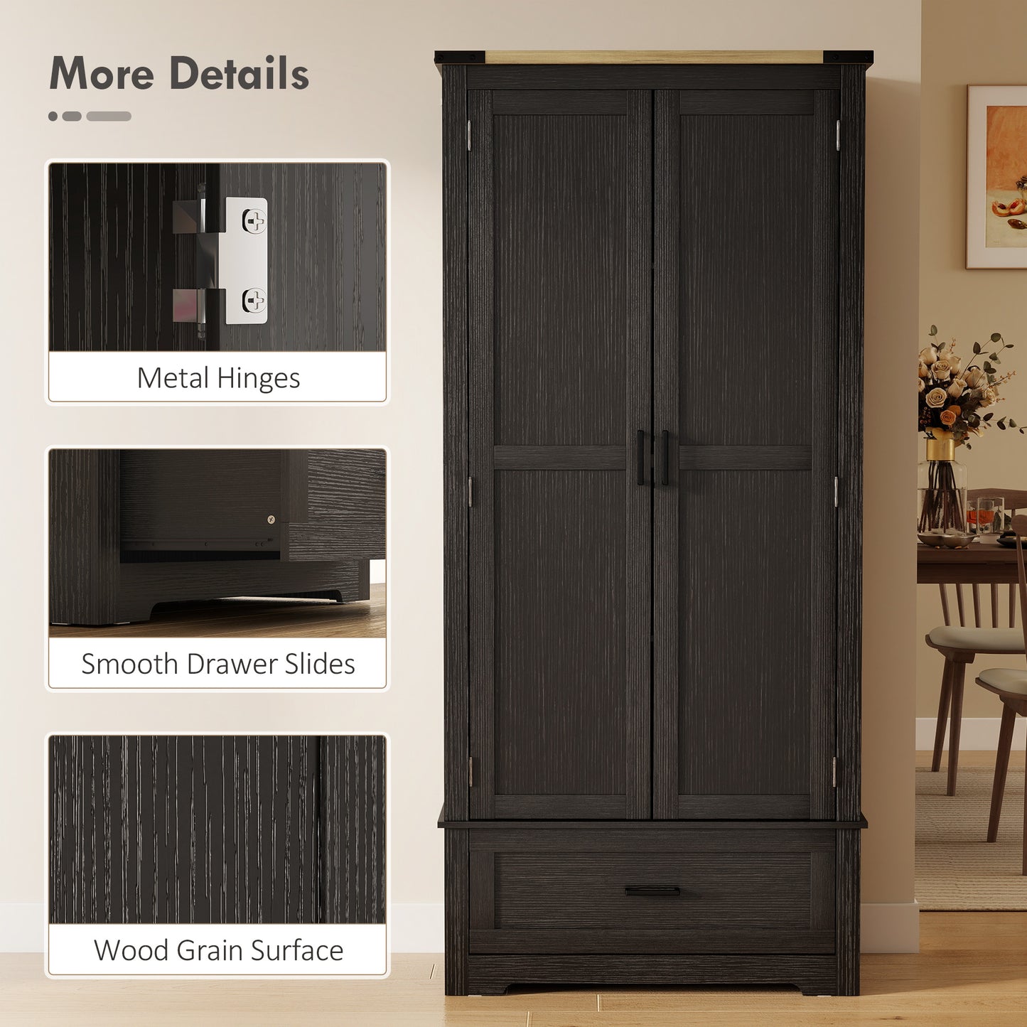 Armoire-garde-manger de cuisine style campagnard 175 cm