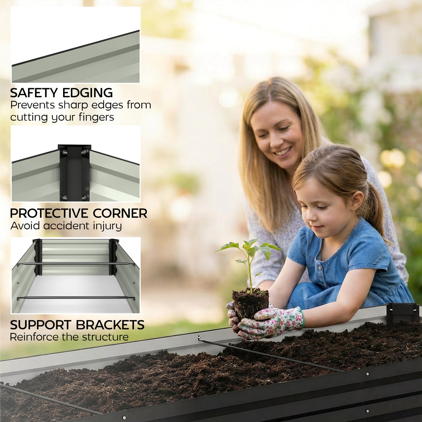 Bac surélevé galvanisé 8'x2'x1' pour jardin