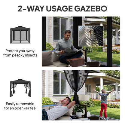 Gazebo patio toit double moustiquaire 2,9m x 2,9m