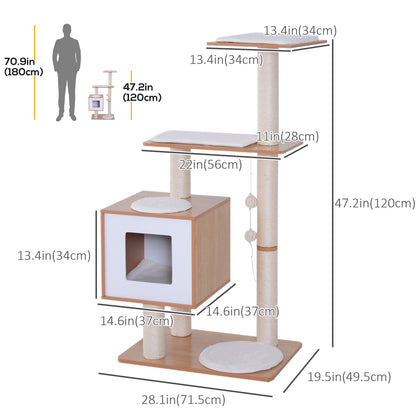 Arbre à chat multiniveaux avec condo et coussins 119 cm