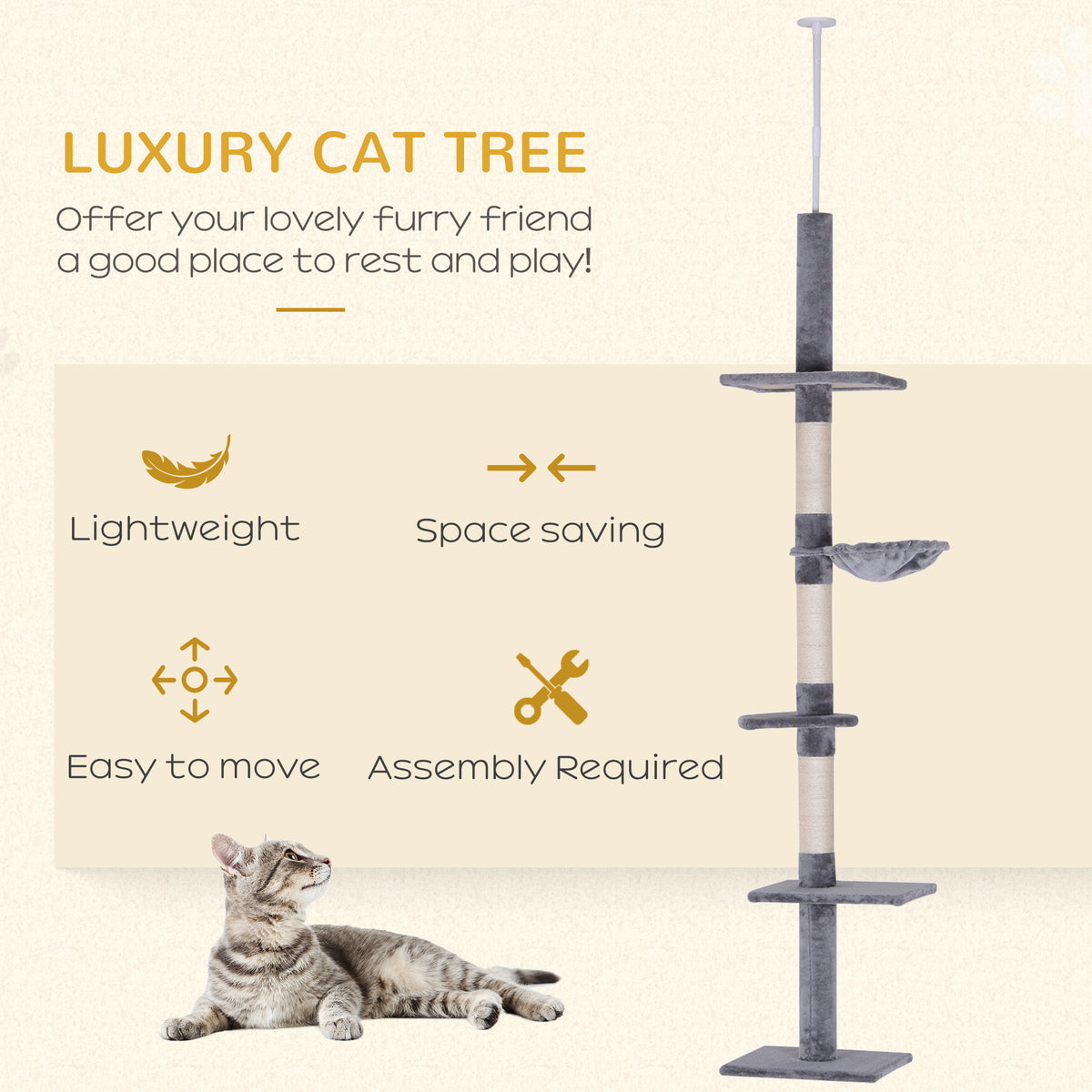 Arbre à chat 5 étages ajustable — Gris