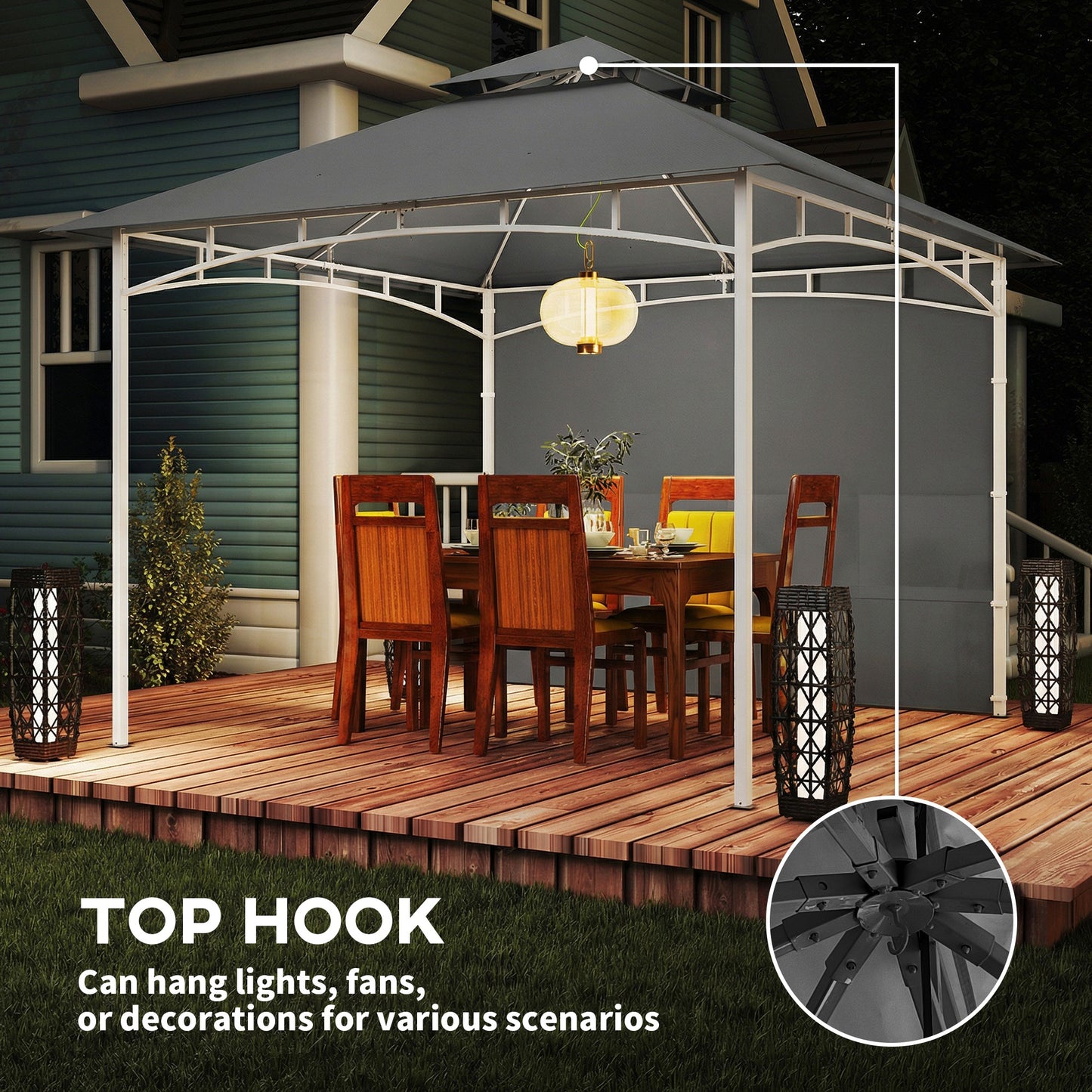 Gazébo patio double toit 3 x 3 m avec rangement