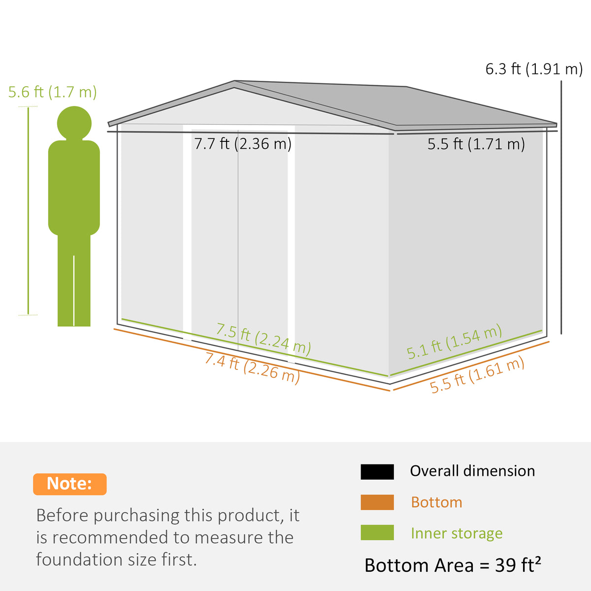 Abri de rangement extérieur 8' x 6' acier galvanisé