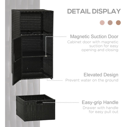 Armoire rangement patio rotin avec tiroir porte-serviettes