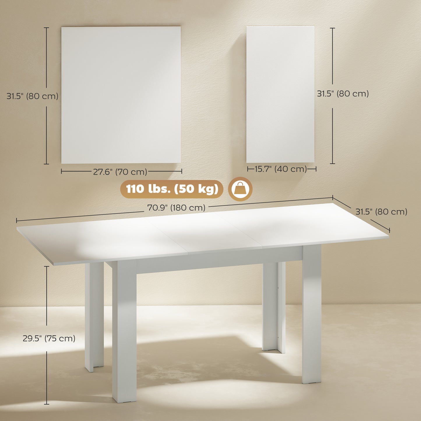 Table à manger extensible moderne pour 6 à 8 personnes