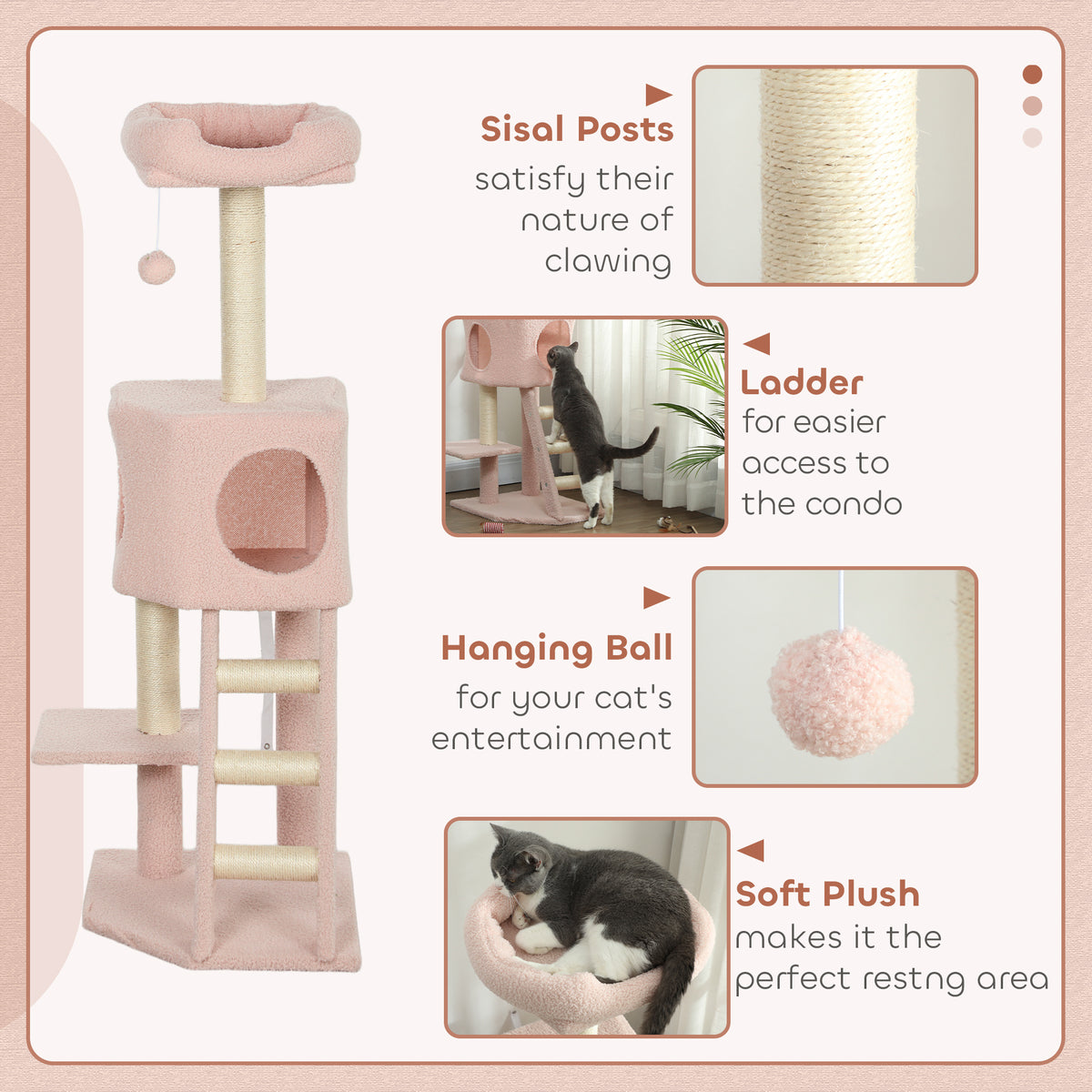 Arbre à chat multiétage avec condo et griffoirs en sisal