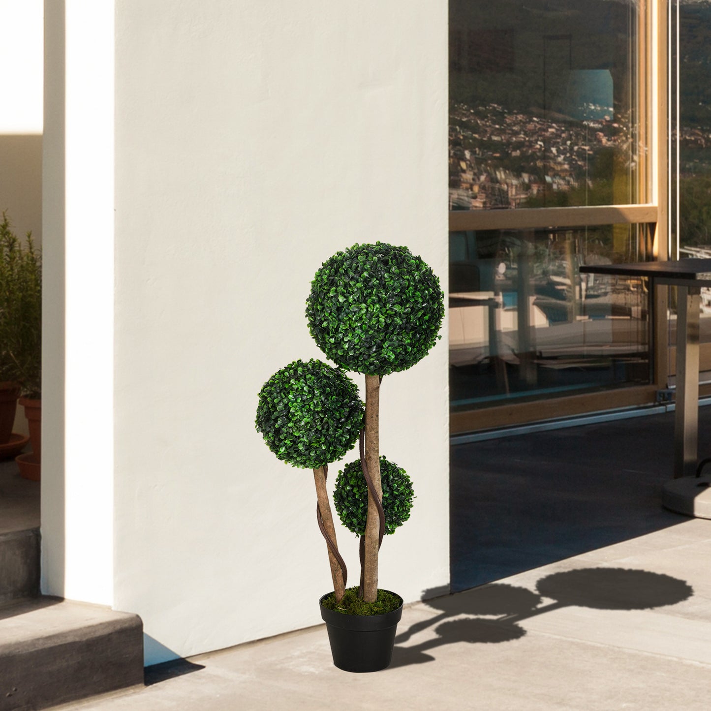 Arbre topiaire artificiel triple boule en pot