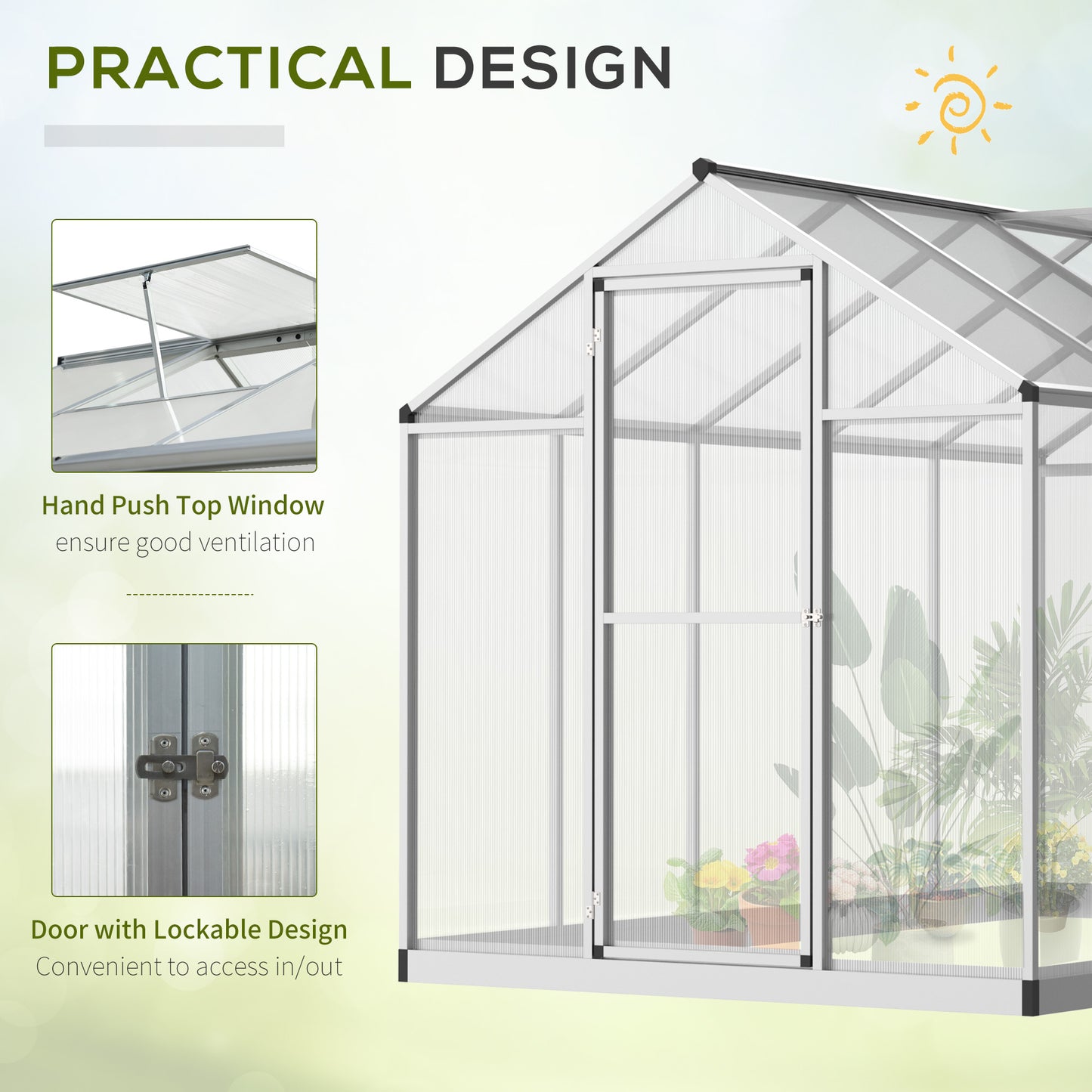 Outsunny Greenhouse 183x189x195cm Polycarbonate Aluminum with Ventilation