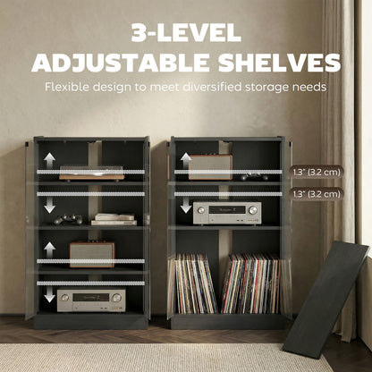 Meuble audiovisuel 5 niveaux portes vitrées push-to-open