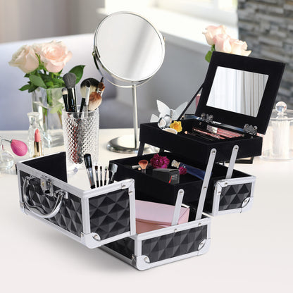 Mallette maquillage 3 étages miroir organisateur