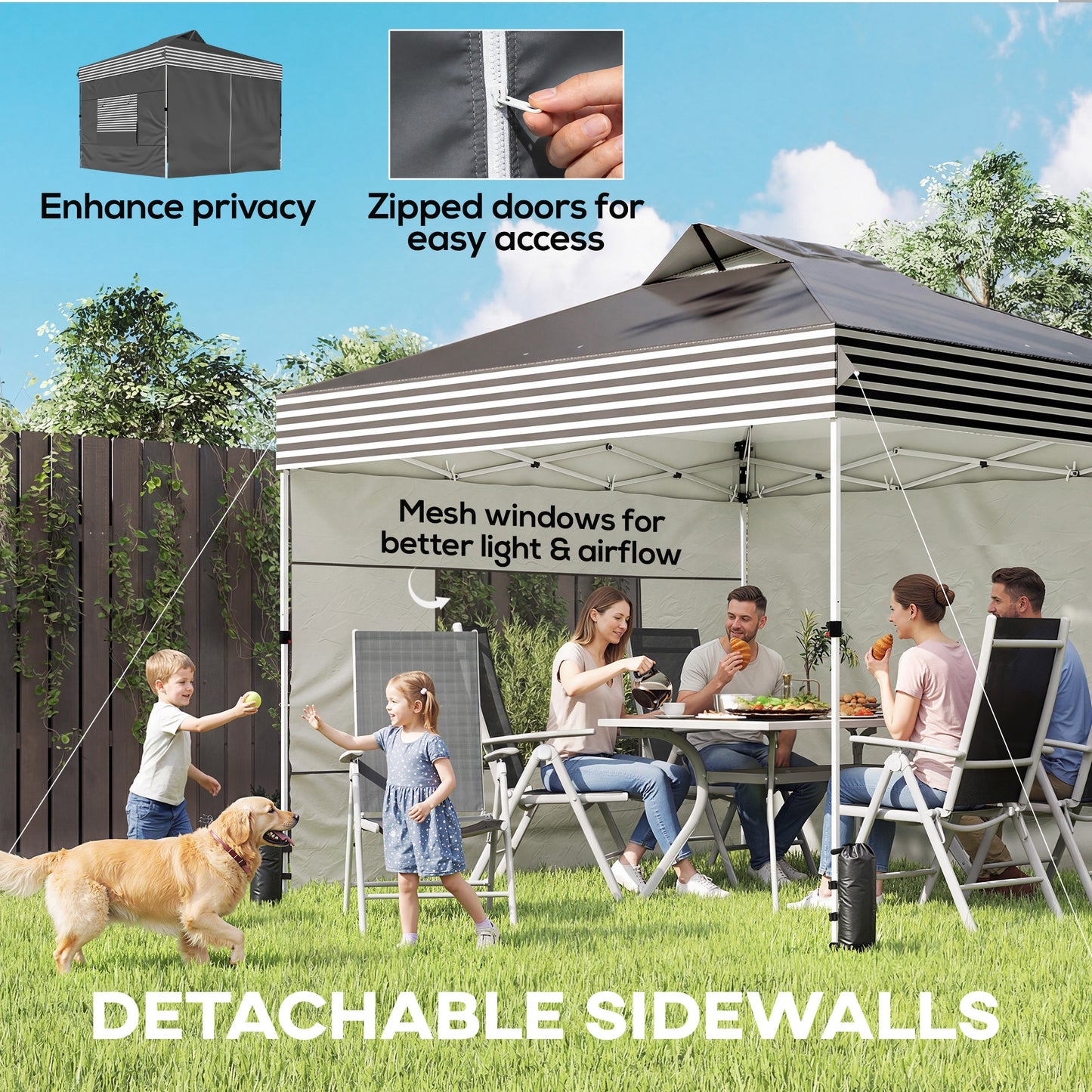 Tente de jardin escamotable UPF 50+ avec 4 parois