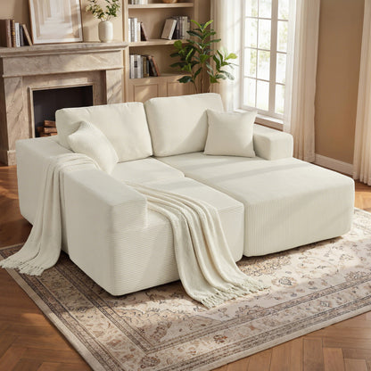 Sofa sectionnel modulaire 2-en-1 forme L en velours côtelé