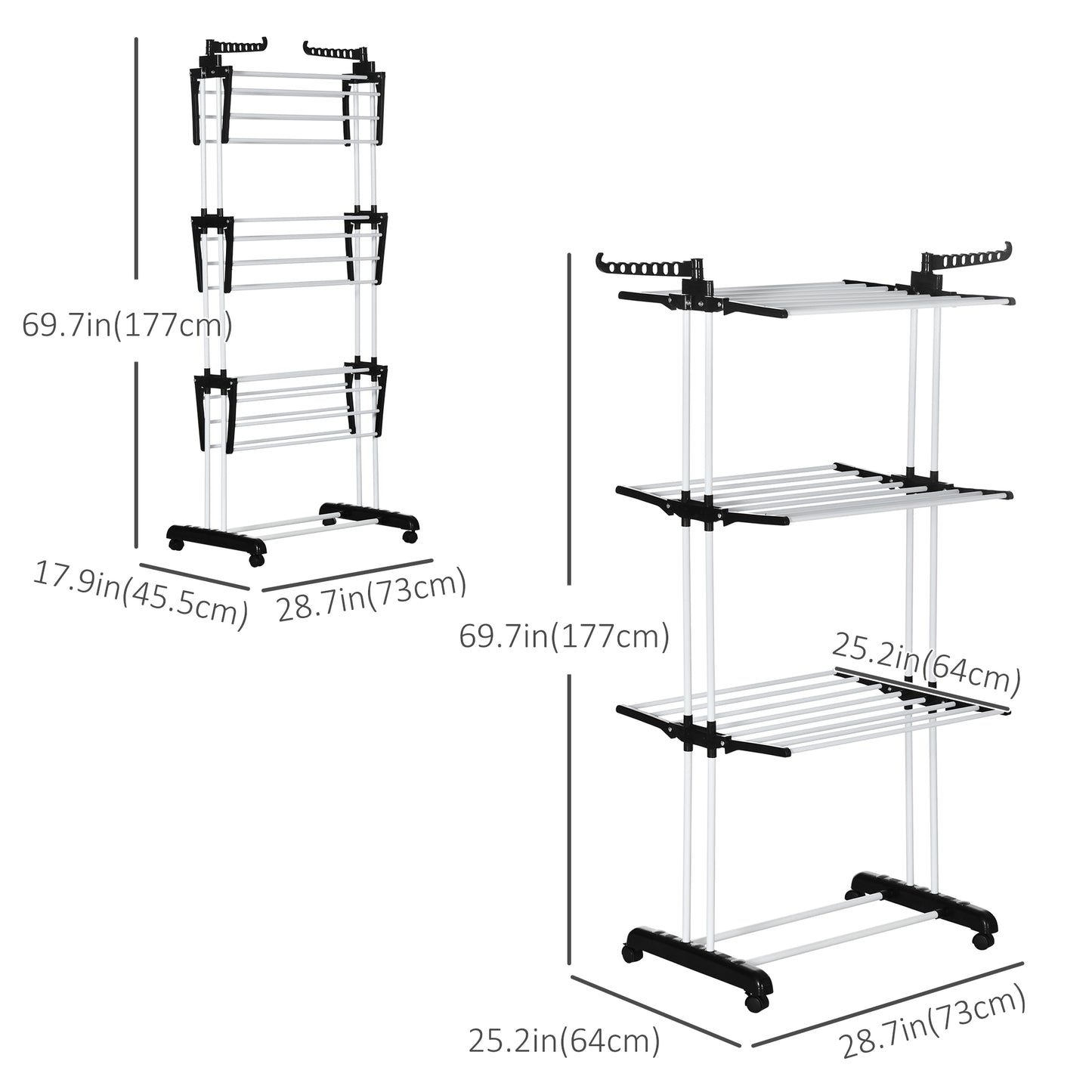 Séchoir à linge 4 étages pliable avec ailes