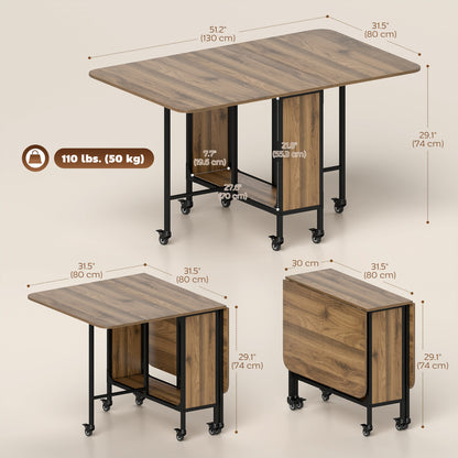 Table à manger pliante extensible avec tablette et roulettes