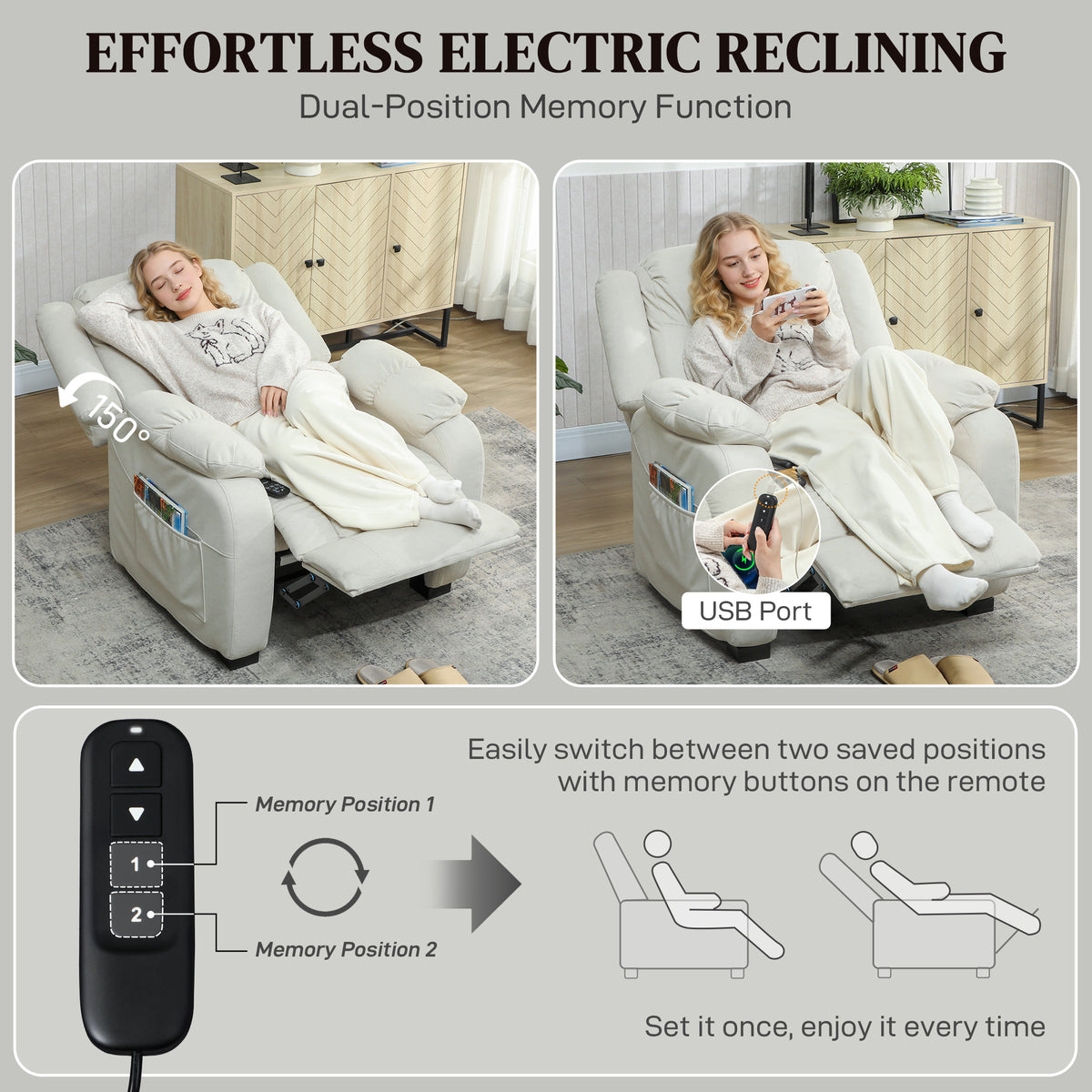 Fauteuil inclinable de massage motorisé en velours