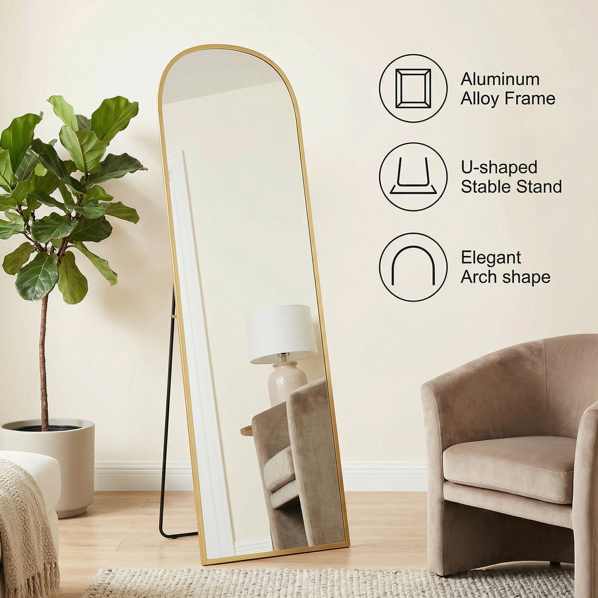 Miroir sur pied arche pleine longueur