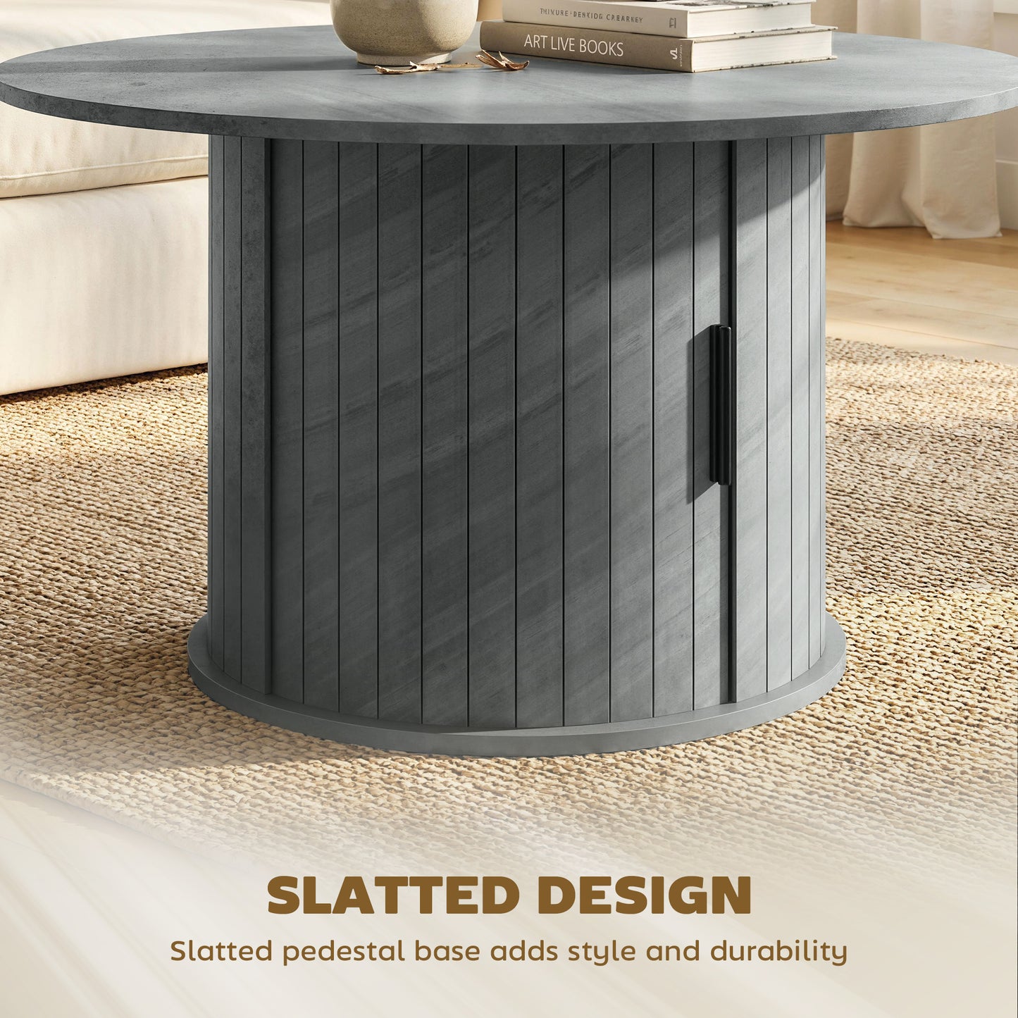Table basse ronde rangement caché 80 cm