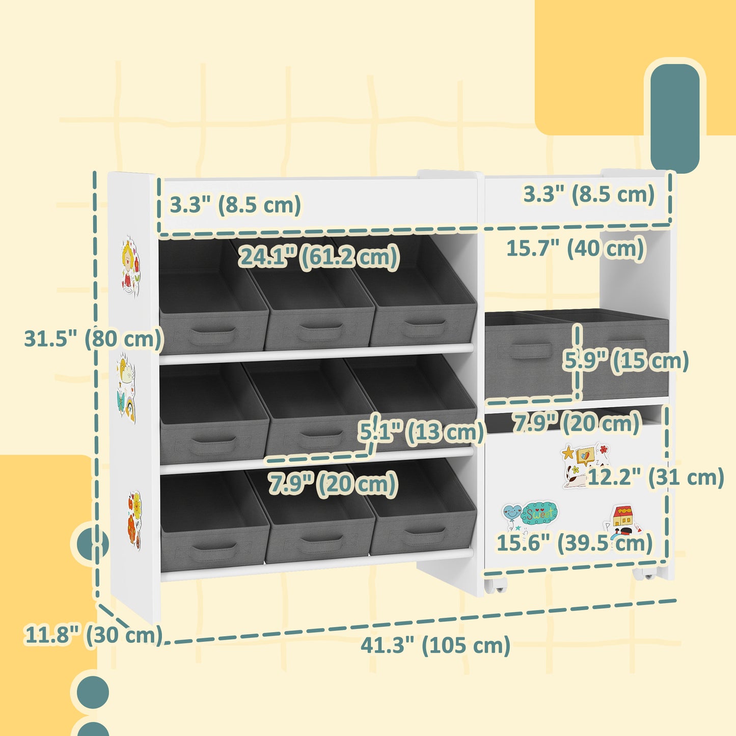 Organisateur de jouets 4 niveaux avec 11 bacs