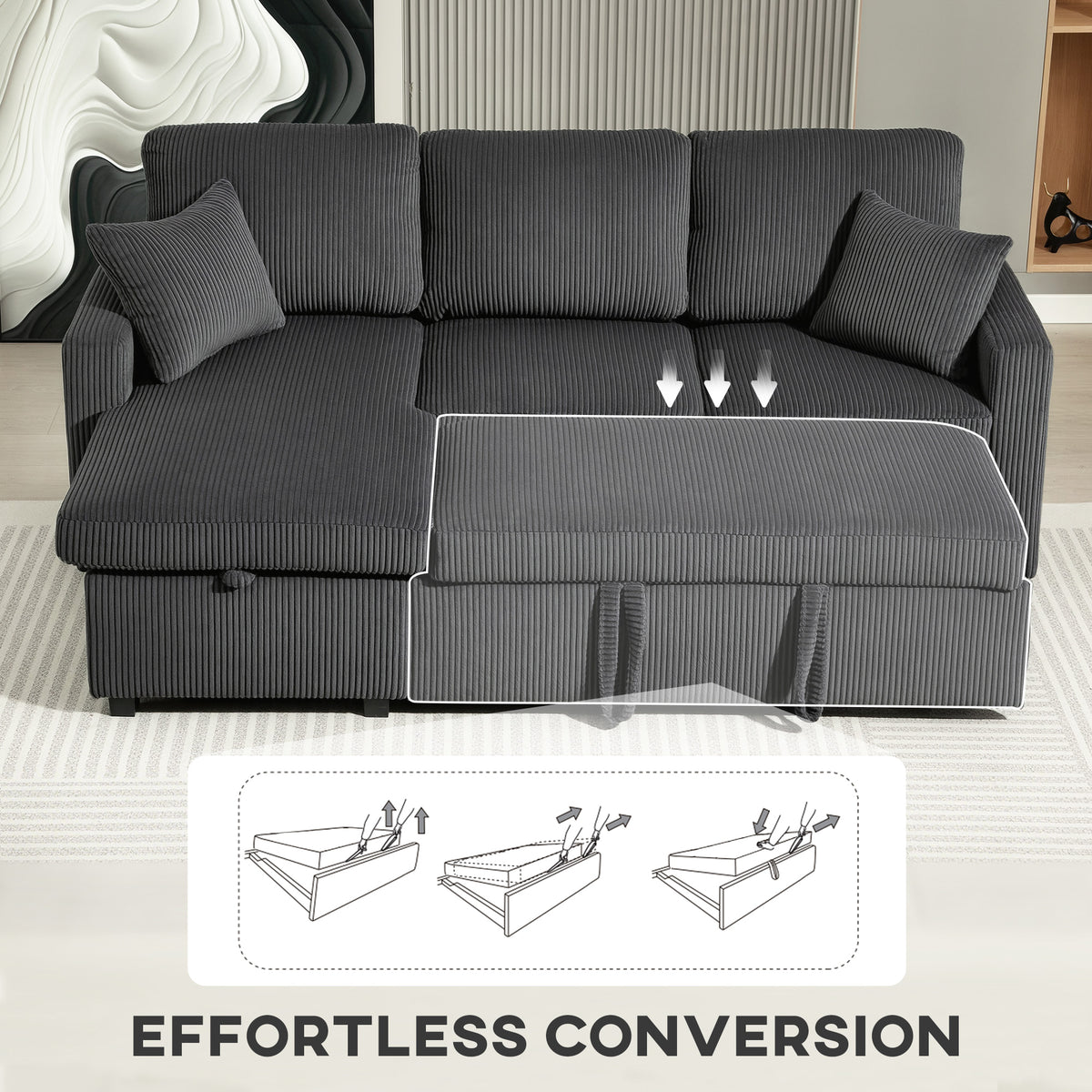 Canapé-lit convertible 206 cm rangement intégré
