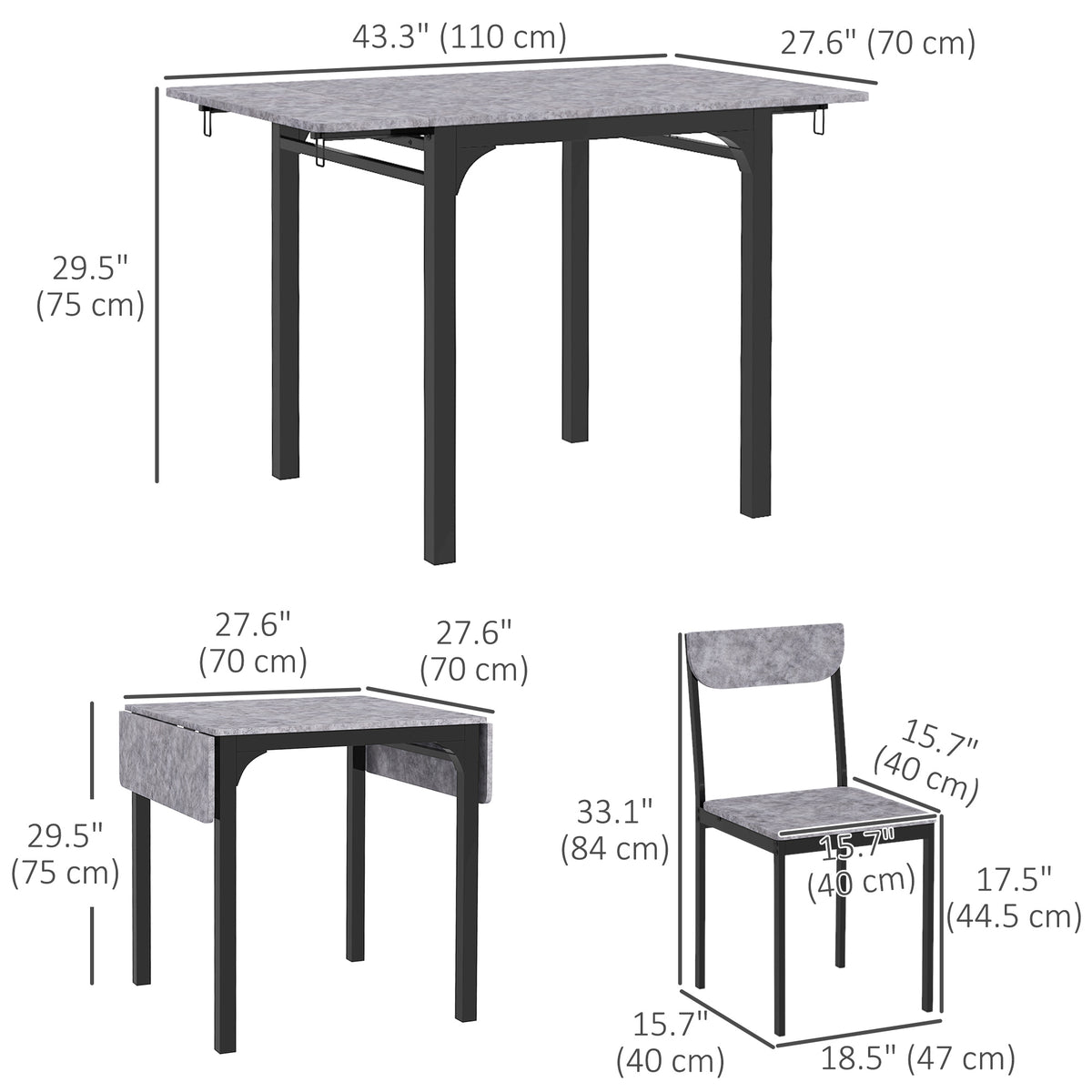 Ensemble table de salle à manger pliante pour 2