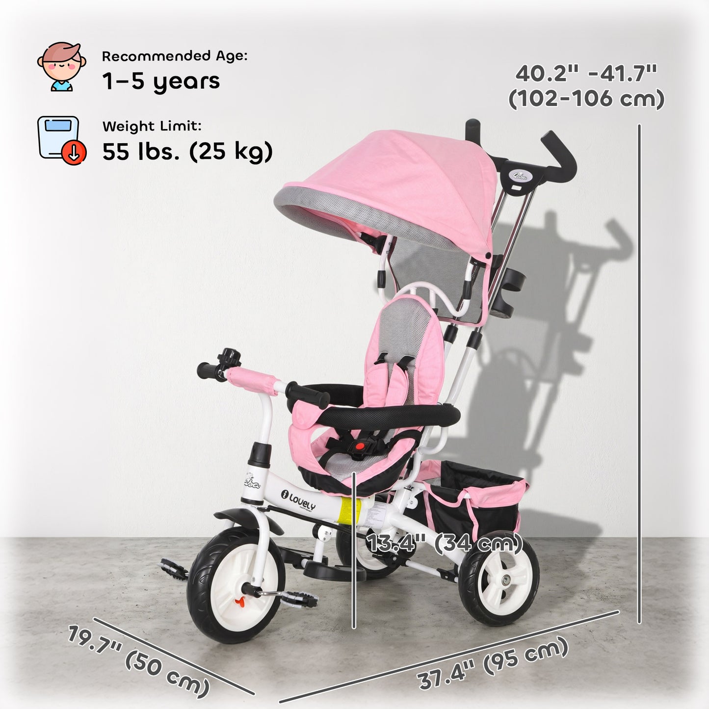 Tricycle 6-en-1 pour tout-petits avec panier et harnais