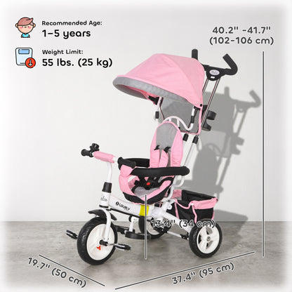 Tricycle 6-en-1 pour tout-petits avec panier et harnais